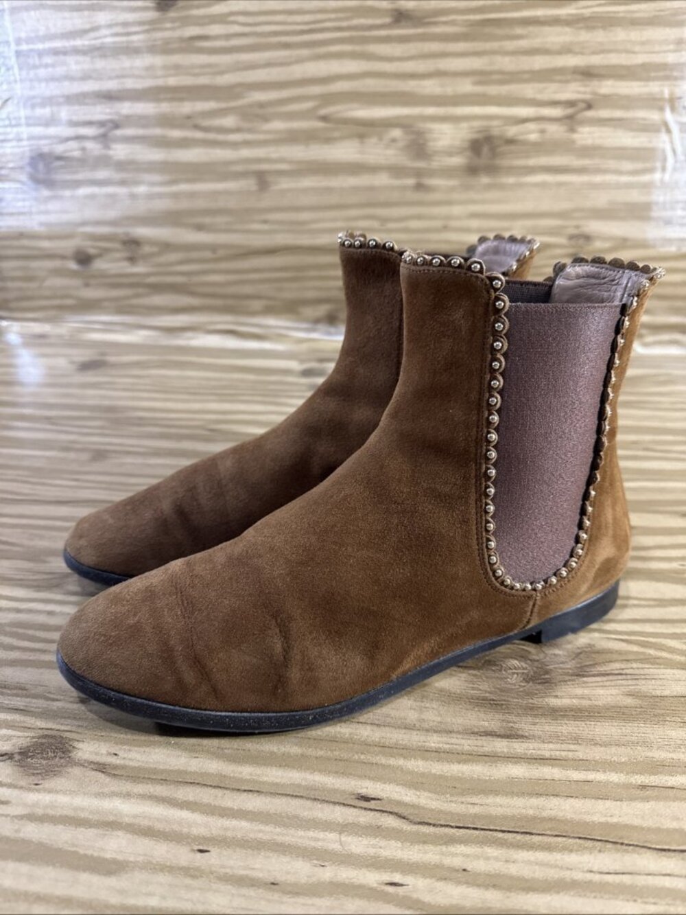 AQUAZZURA Studded Suede Ankle Boots Size 37 EU 7 US Color Brown Made In Italy